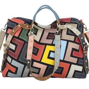 Geometric Leather Tote – Chic & Functional